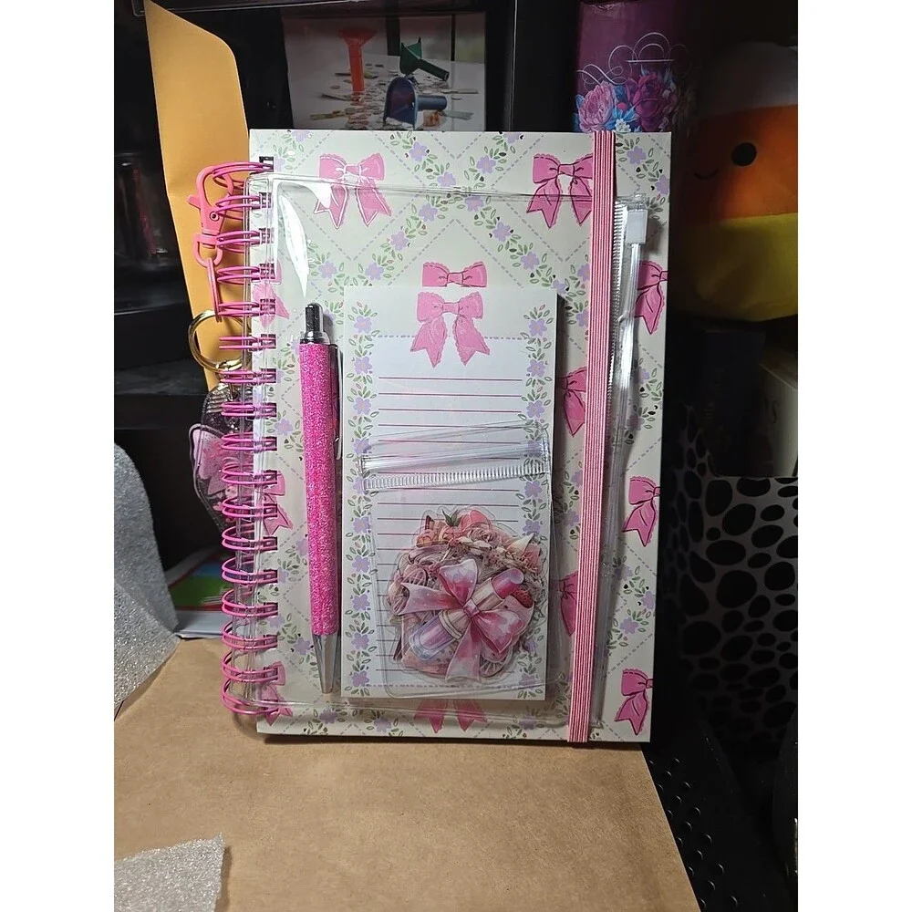 Journal  Notebook Pink Girlie Coquette ,matching Pen,keychain And Stickers Kit